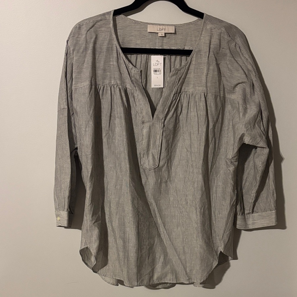 LOFT Gray V-Neck Blouse for Women